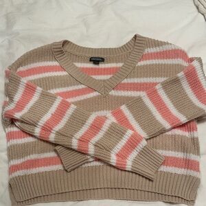 wild fable V-Neck Striped Sweater in Tan, Pink & White
